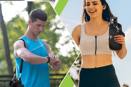 Magnetic Water Bottle Holder Gym Water Bottle Carrier Bag W/ Phone Pocket Handle Shoulder Strap 6 Built-In Magnets Water Bottle